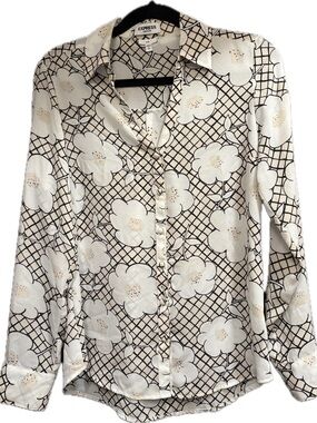 Express Cream and Black Floral Grid Button-Down Shirt Small Slim